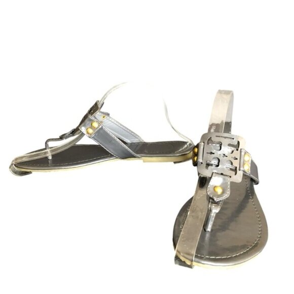 Tory Burch Miller Sandals Gunmetal Leather Thong Size 7 Metallic - Picture 8 of 15